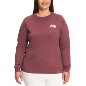 The North Face Plus Size Graphic-Print Long-Sleeve Cotton Top - Wild Ginger/pati